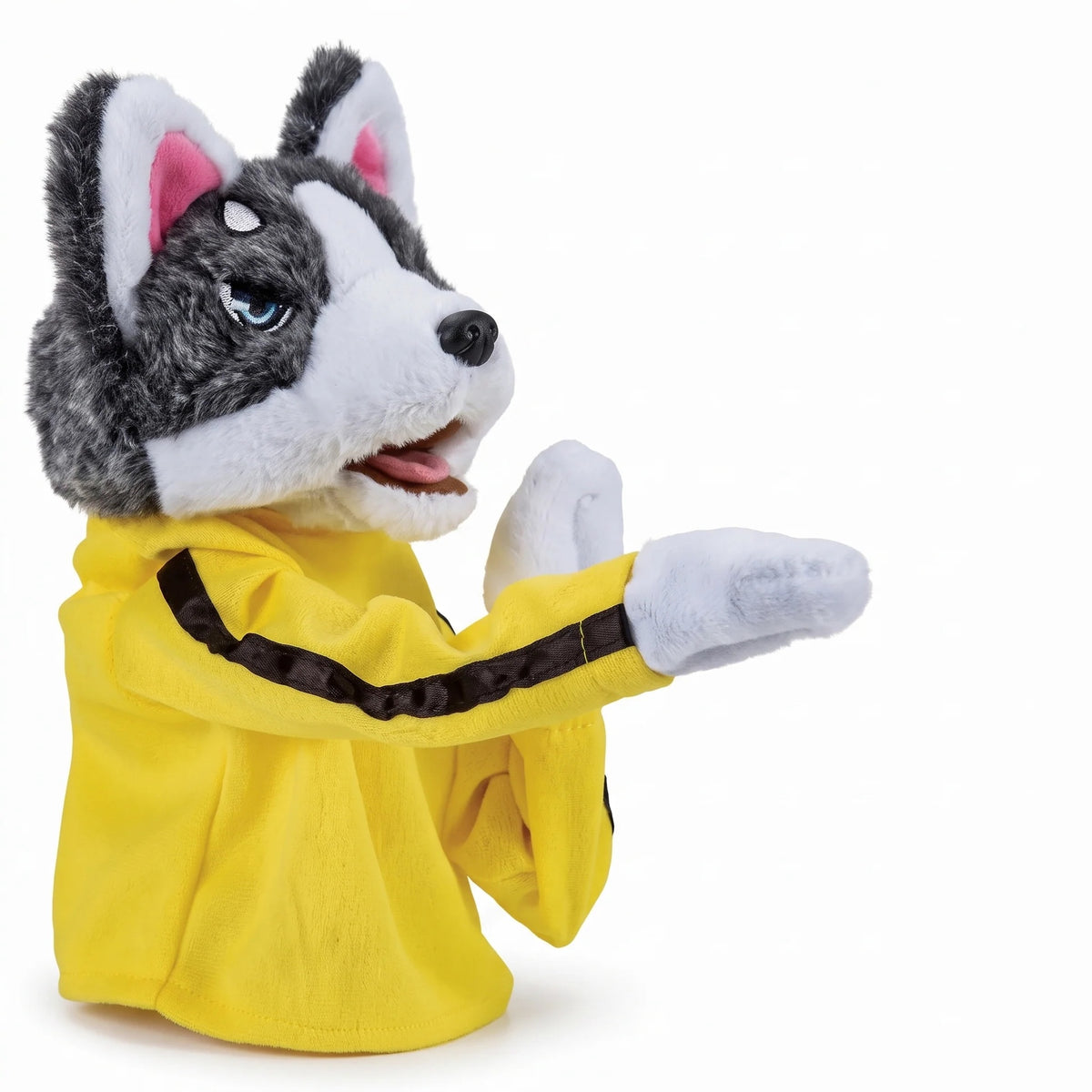 EXTORIL JABSKY punching husky hand puppet, three-quarter view with both mitts raised