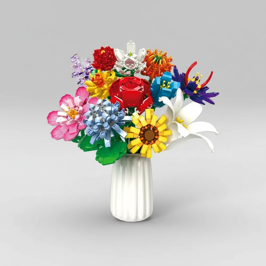 1064 Pc Flower Building Blocks Bouquet Kit Vase | Extoril