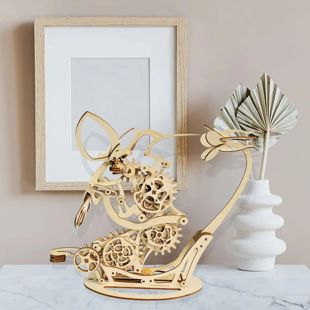 Kinetic Hummingbird Sculpture - 3D Wooden Mechanical Puzzle Kit - 3D Wooden Puzzle by Extoril