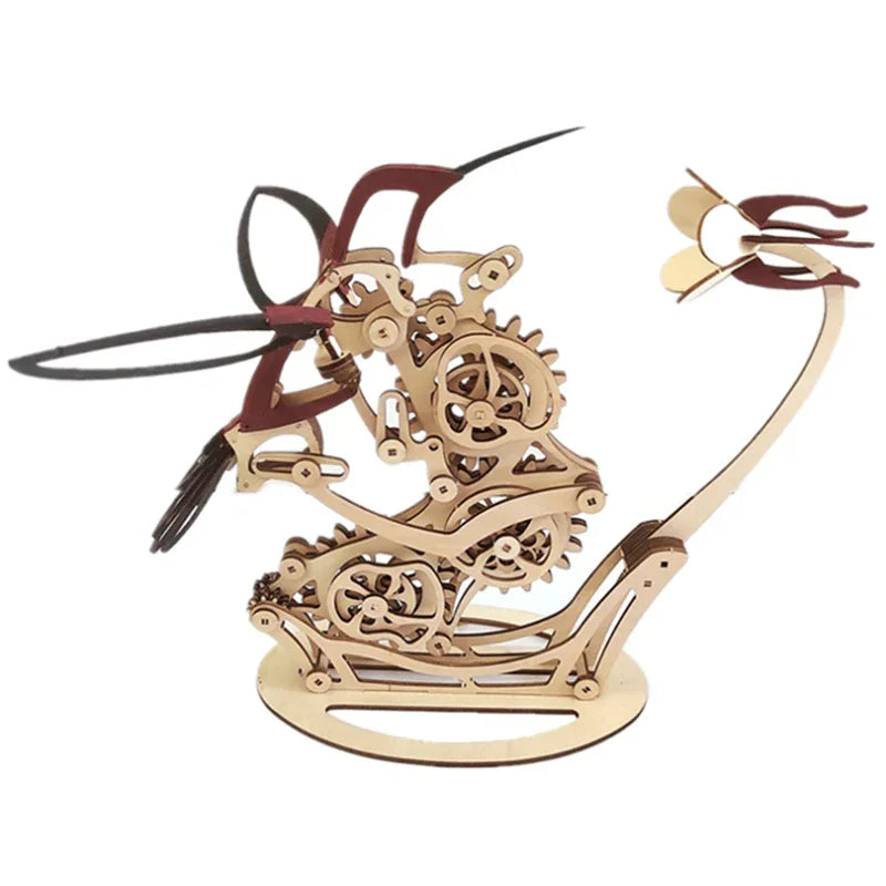 Kinetic Hummingbird Sculpture - 3D Wooden Mechanical Puzzle Kit - 3D Wooden Puzzle by Extoril