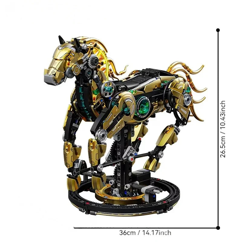 Mechanical Stealth Stallion Premium Golden Armored Building Kit - 3d metal puzzle by Extoril