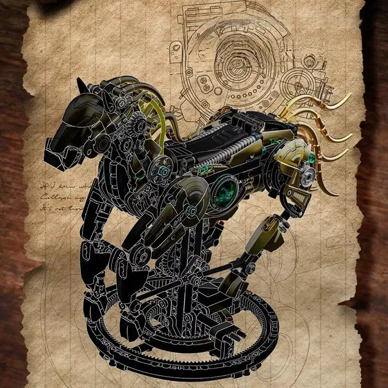 Mechanical Stealth Stallion Premium Golden Armored Building Kit - 3d metal puzzle by Extoril
