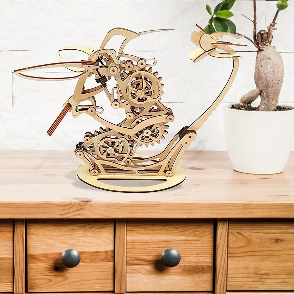 Kinetic Hummingbird Sculpture - 3D Wooden Mechanical Puzzle Kit - 3D Wooden Puzzle by Extoril