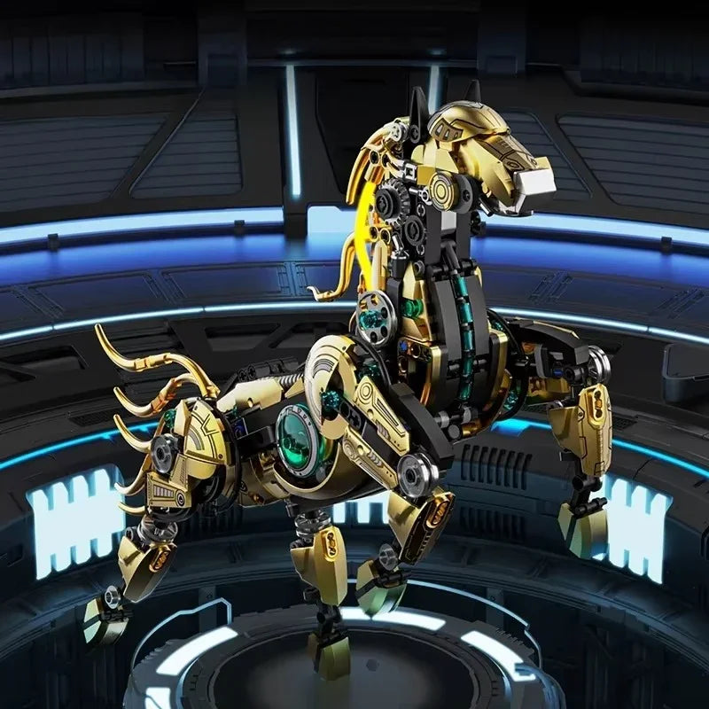 Mechanical Stealth Stallion Premium Golden Armored Building Kit - 3d metal puzzle by Extoril