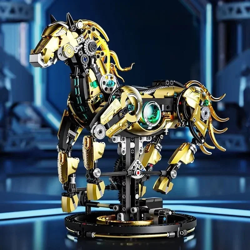 Mechanical Stealth Stallion Premium Golden Armored Building Kit - 3d metal puzzle by Extoril