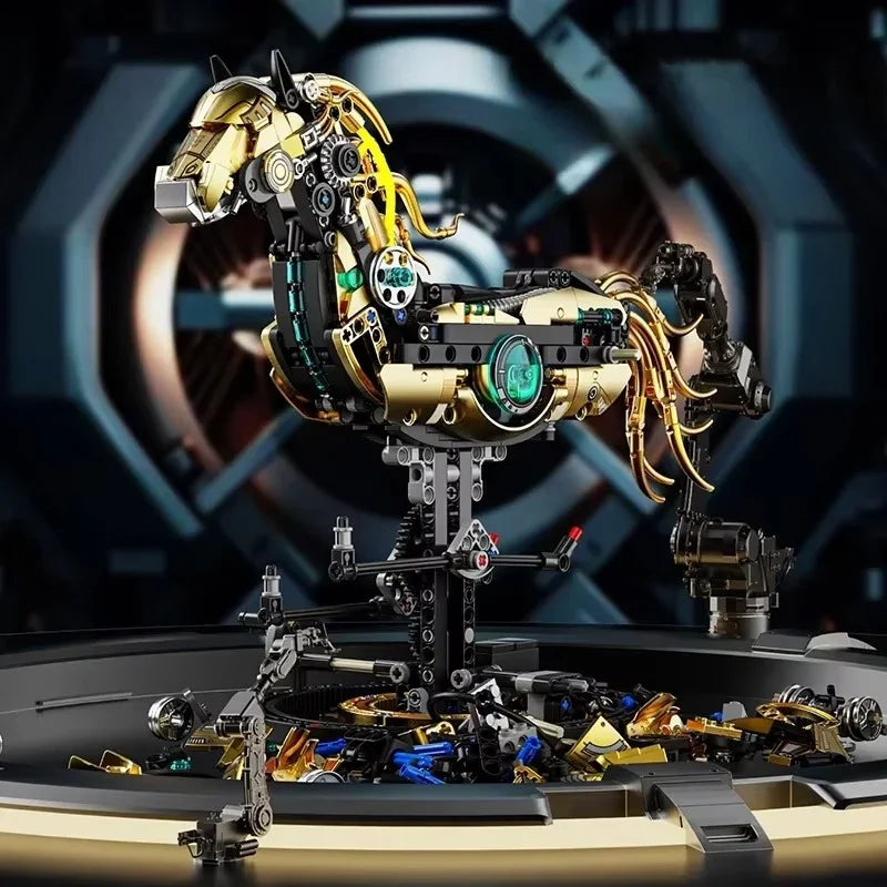 Mechanical Stealth Stallion Premium Golden Armored Building Kit - 3d metal puzzle by Extoril