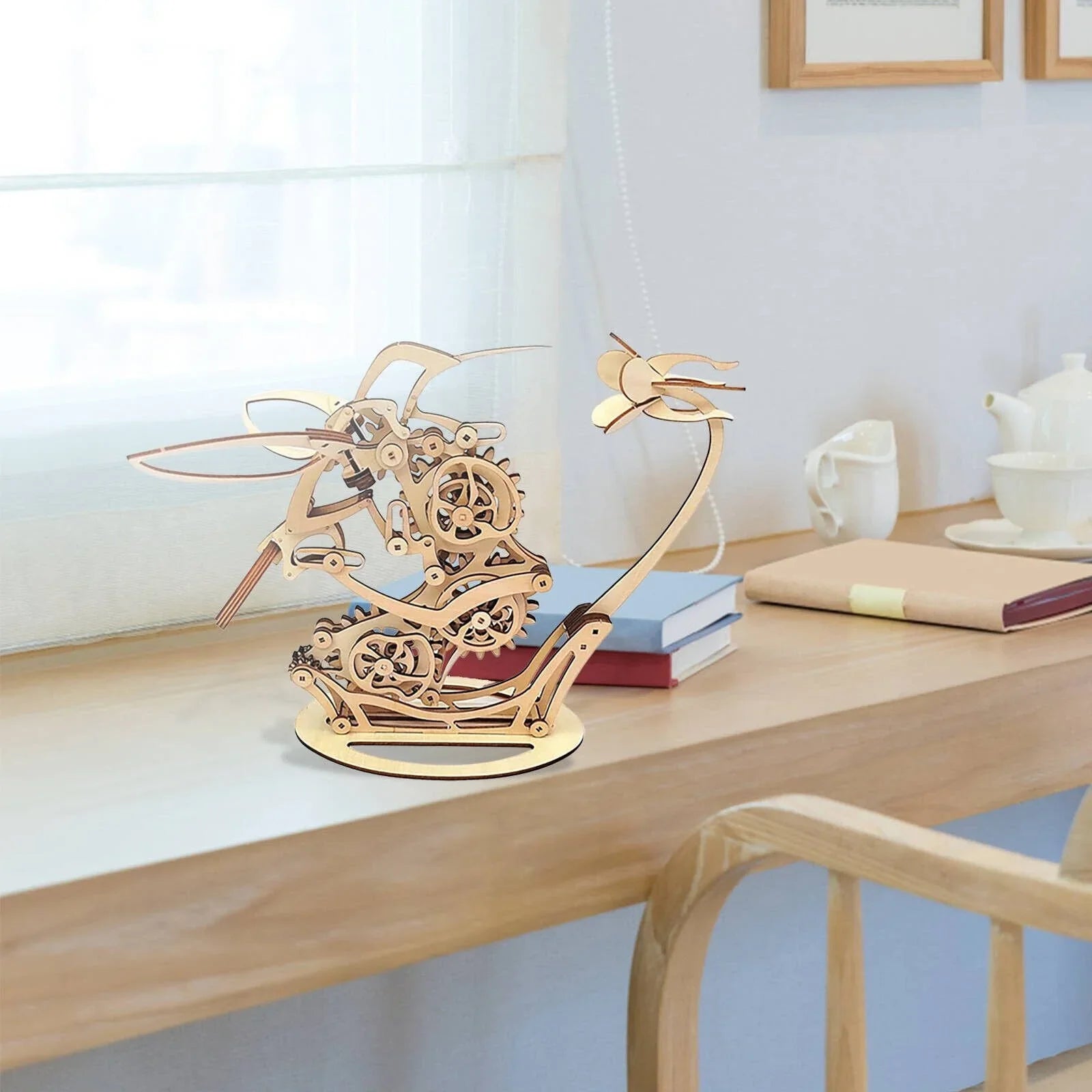 Kinetic Hummingbird Sculpture - 3D Wooden Mechanical Puzzle Kit - 3D Wooden Puzzle by Extoril