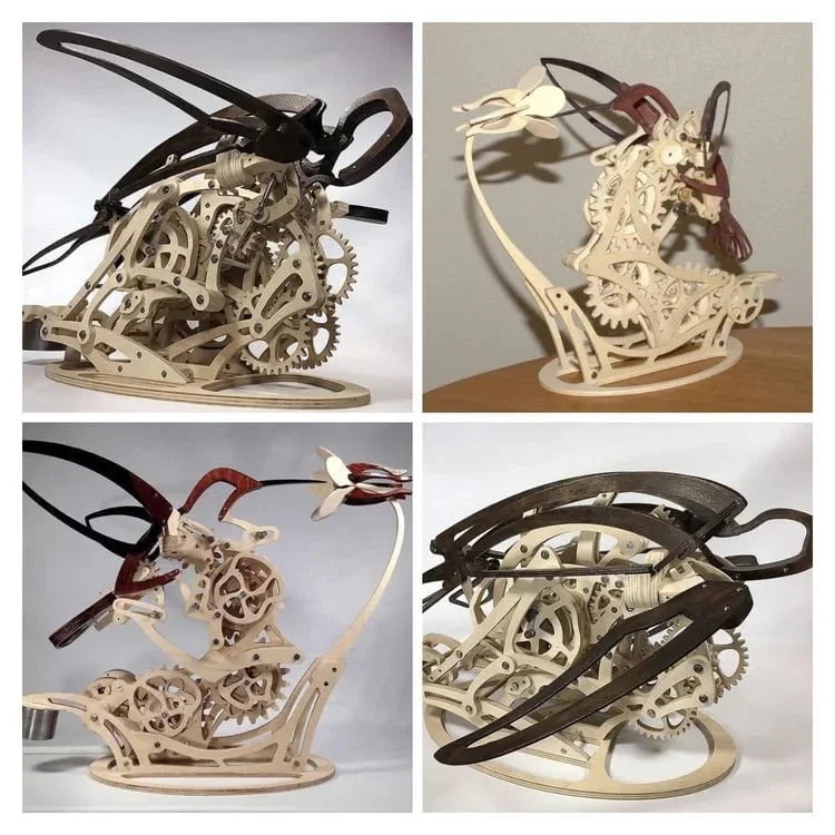 Kinetic Hummingbird Sculpture - 3D Wooden Mechanical Puzzle Kit - 3D Wooden Puzzle by Extoril