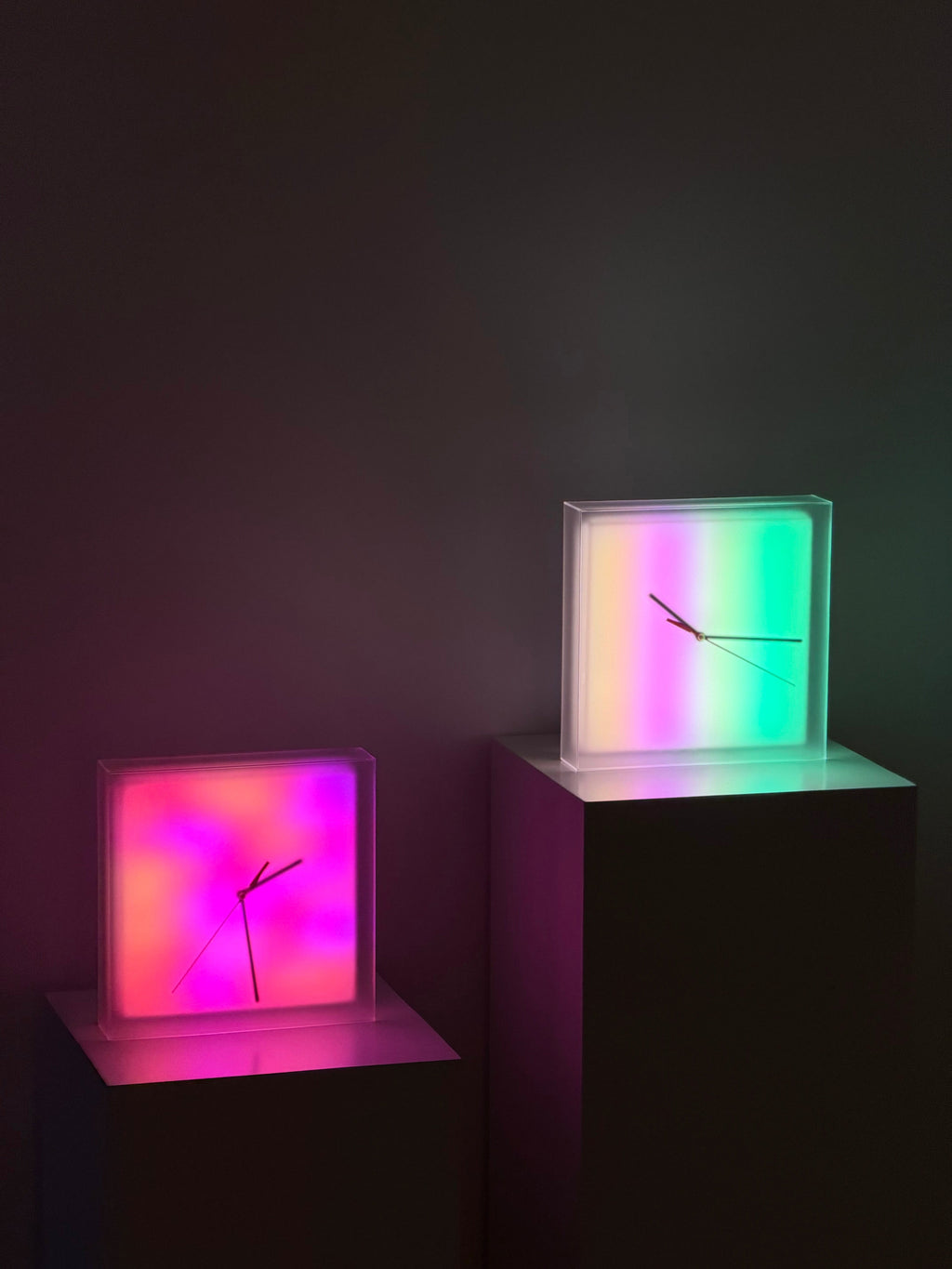 Two Solarglow Aurora Clocks different gradient scenes