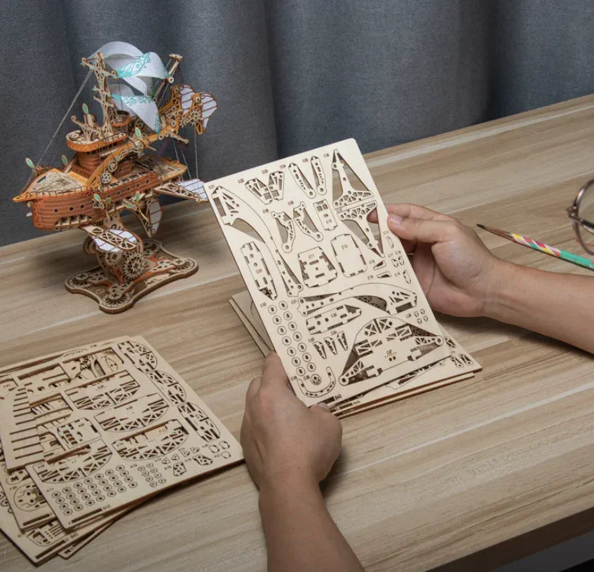 Steampunk Fantasy Airship 3D Wooden Puzzle Model - 3D Wooden Puzzle by Extoril
