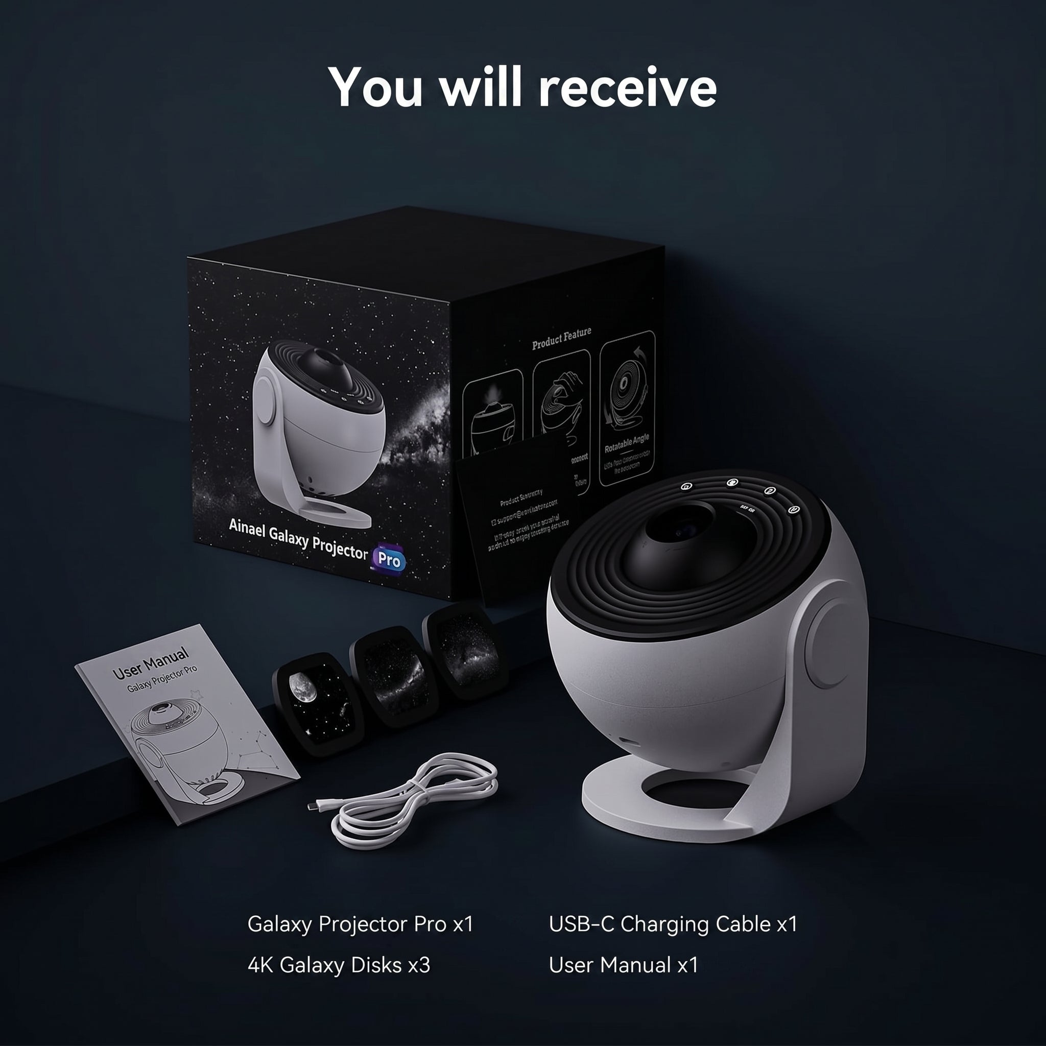 PlatixPro Galaxy Projector Pro LED Star Night Light 3 Slides