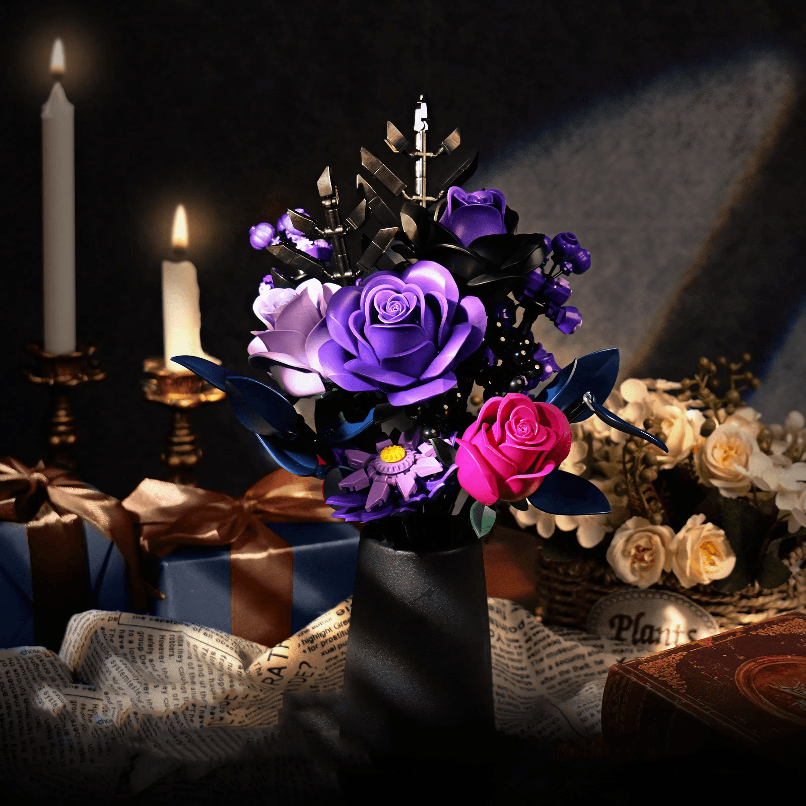 Purple Rose Bouquet Building Blocks Set - DIY Flower by Extoril