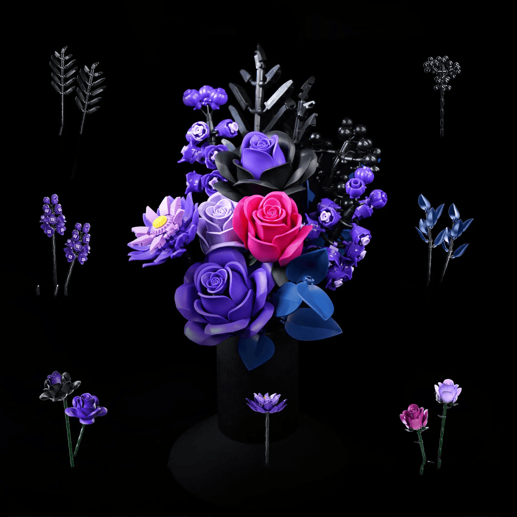 Purple Rose Bouquet Building Blocks Set - DIY Flower by Extoril