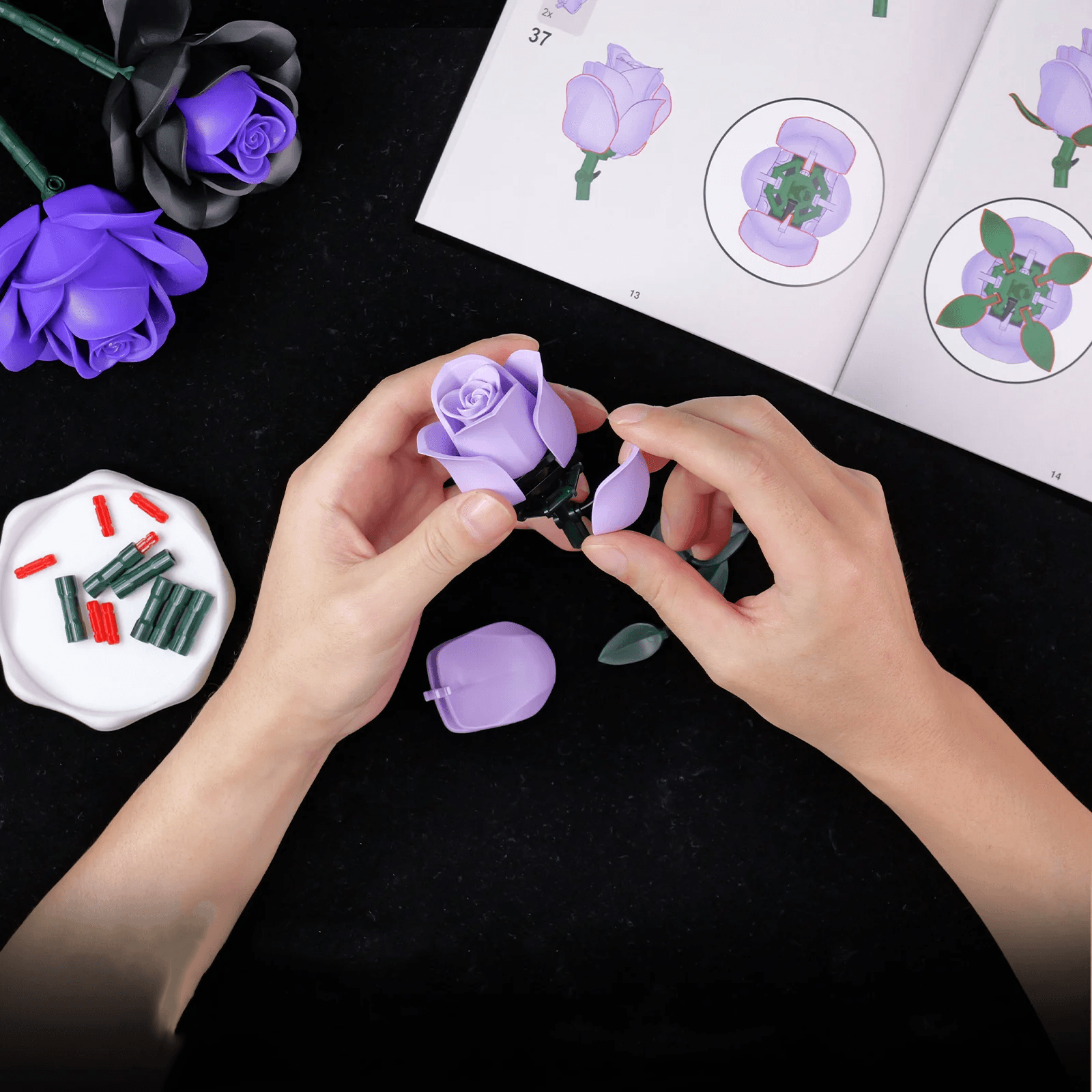 Purple Rose Bouquet Building Blocks Set - DIY Flower by Extoril