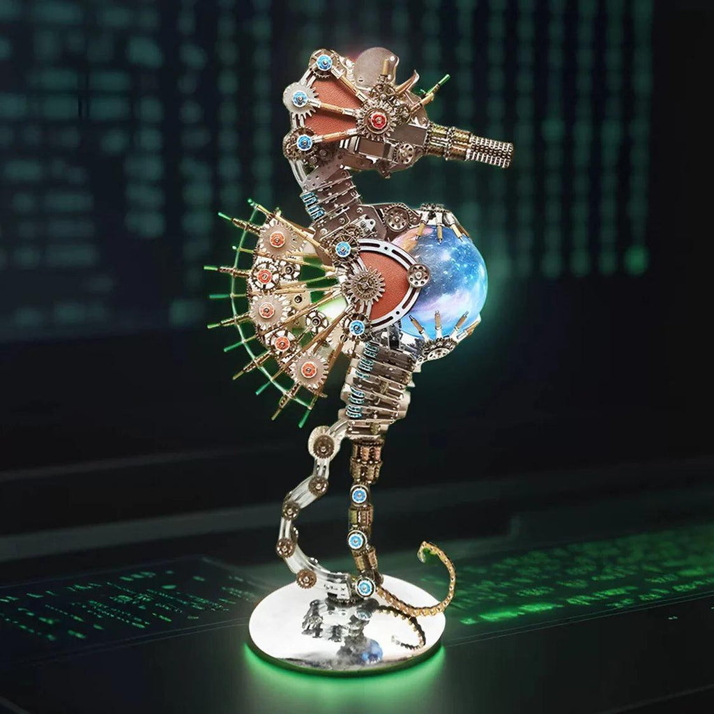 DIY 3D Metal Steampunk Mechanical Seahorse Puzzle with Lamp Model-2100PCS - 3d metal puzzle by Extoril