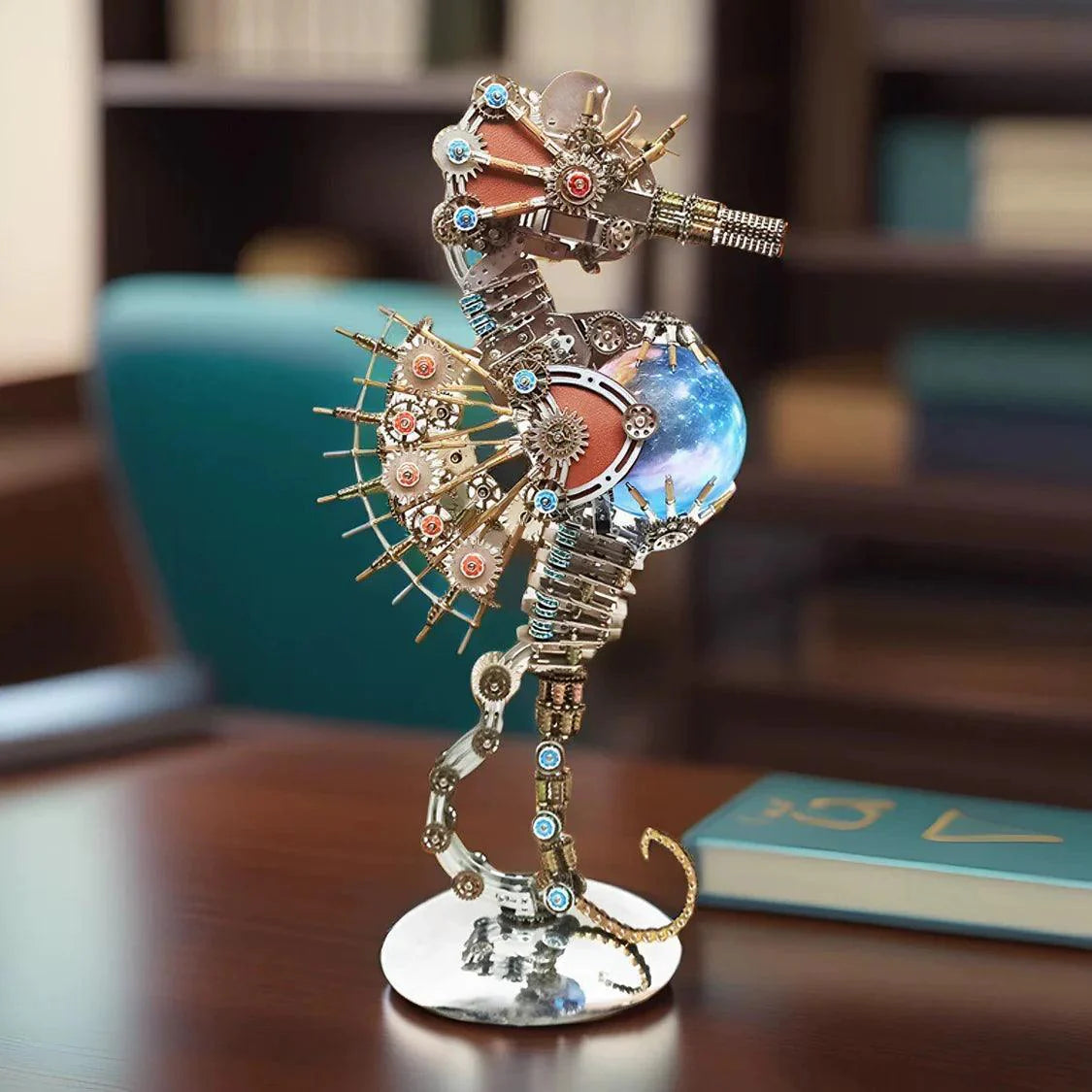 DIY 3D Metal Steampunk Mechanical Seahorse Puzzle with Lamp Model-2100PCS - 3d metal puzzle by Extoril