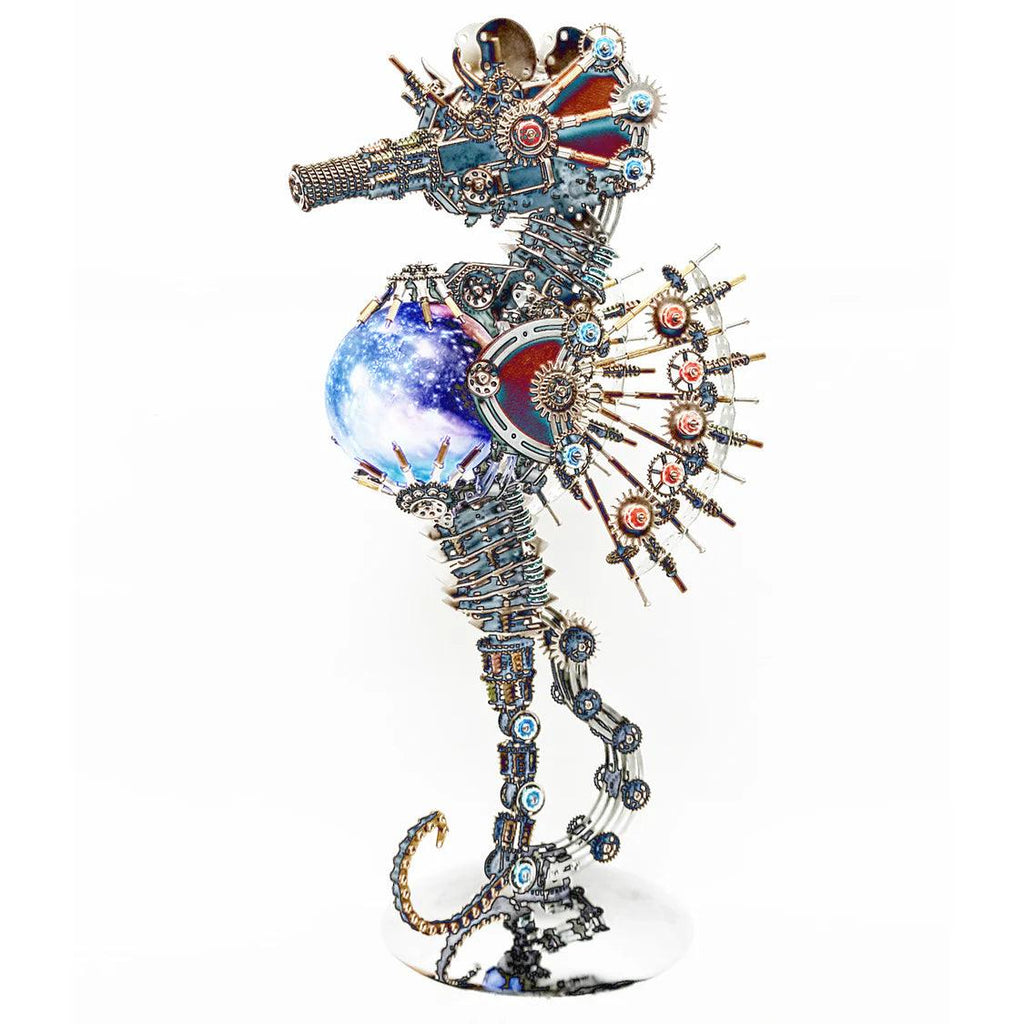 DIY 3D Metal Steampunk Mechanical Seahorse Puzzle with Lamp Model-2100PCS - 3d metal puzzle by Extoril