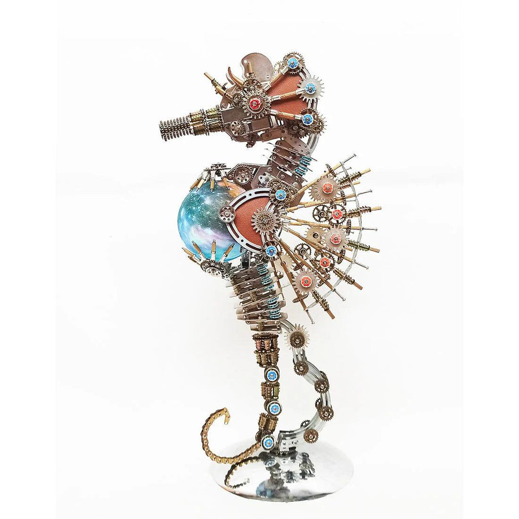 DIY 3D Metal Steampunk Mechanical Seahorse Puzzle with Lamp Model-2100PCS - 3d metal puzzle by Extoril