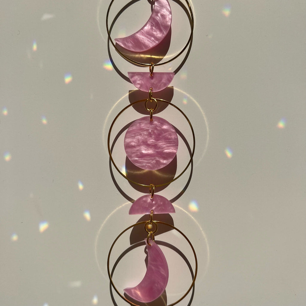 PrismVeil Lunara — Hanging Moon Shell Crystal Suncatcher