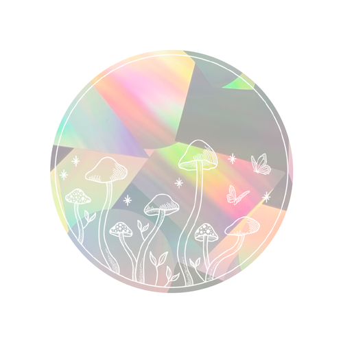 PrismVeil Mycelium — Mushroom Garden Rainbow Window Film