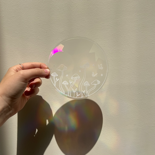 PrismVeil Mycelium — Mushroom Garden Rainbow Window Film