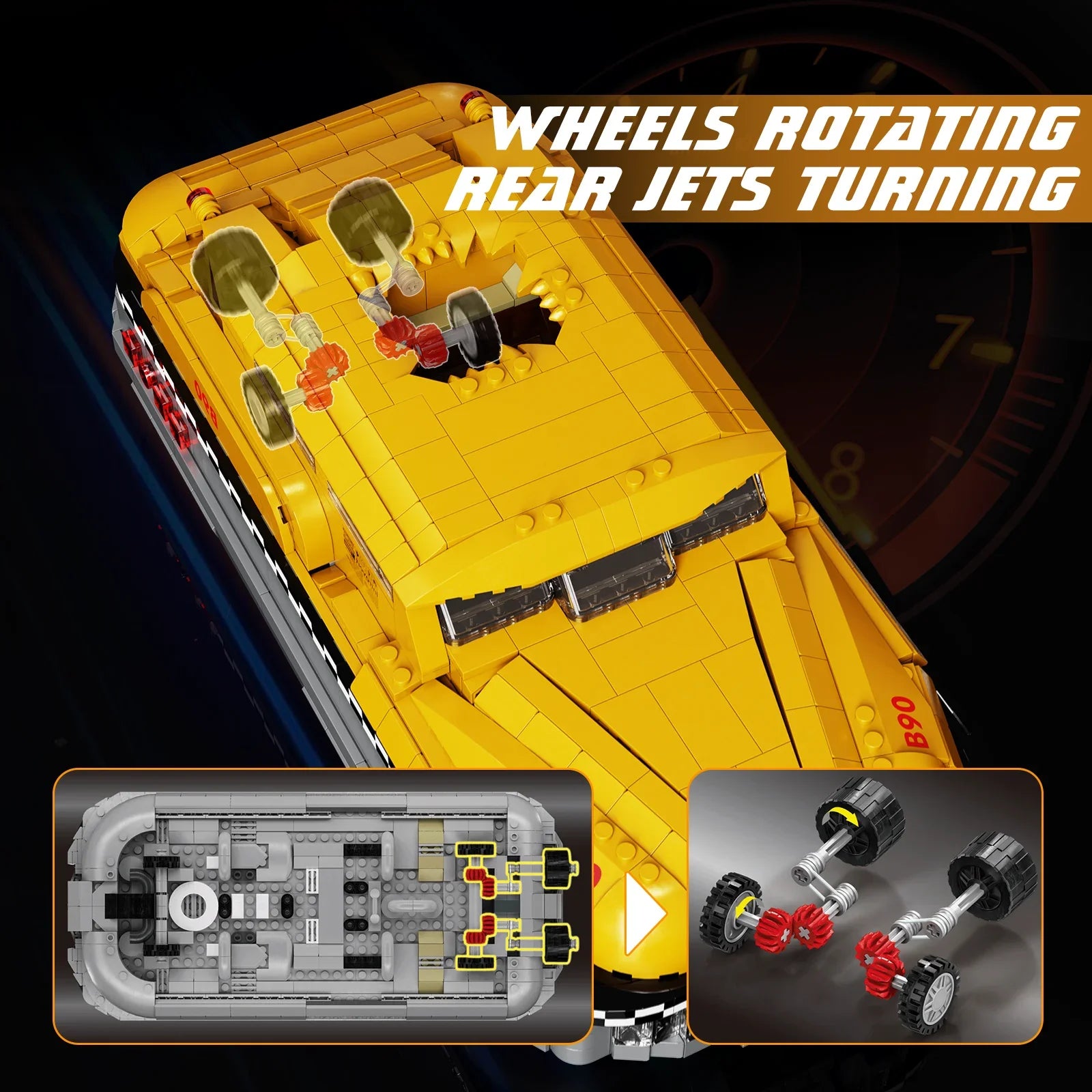 1441-Piece B90 Retro Sci-Fi Yellow Cab Taxi Set - Mechanical kit by Extoril