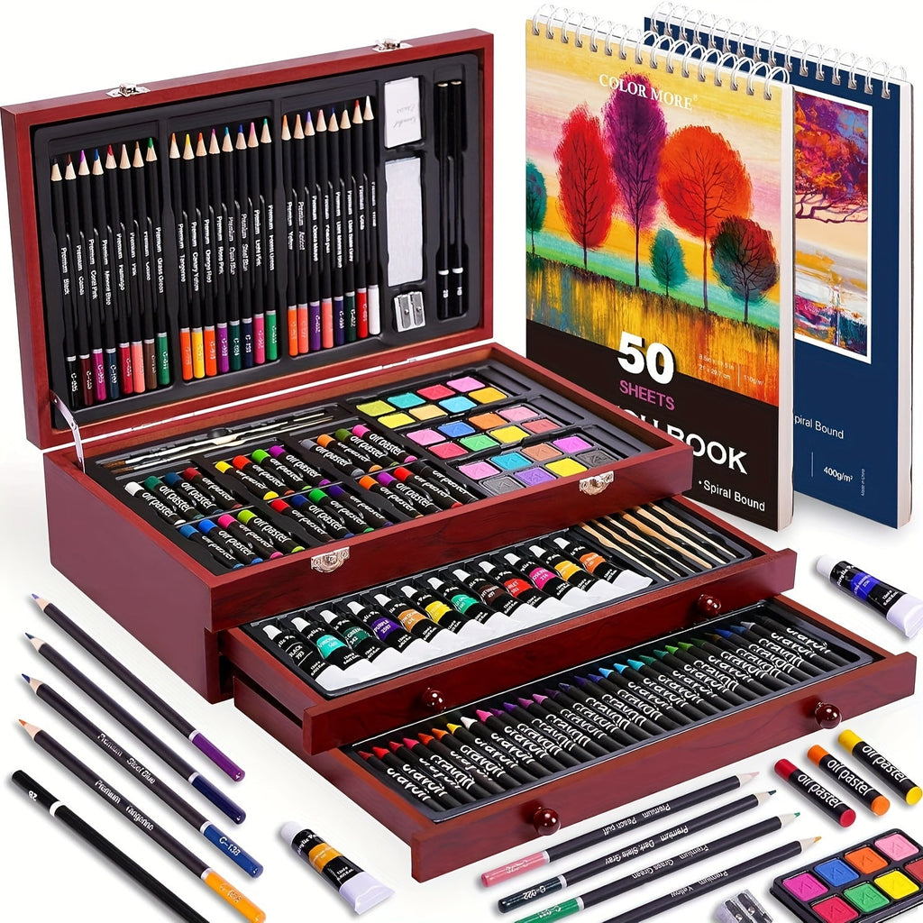 175 Piece Art Set Wooden Case Drawing Kit - home decor by Extoril