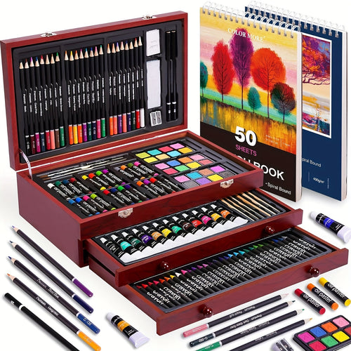 175 Piece Art Set Wooden Case Drawing Kit - home decor by Extoril