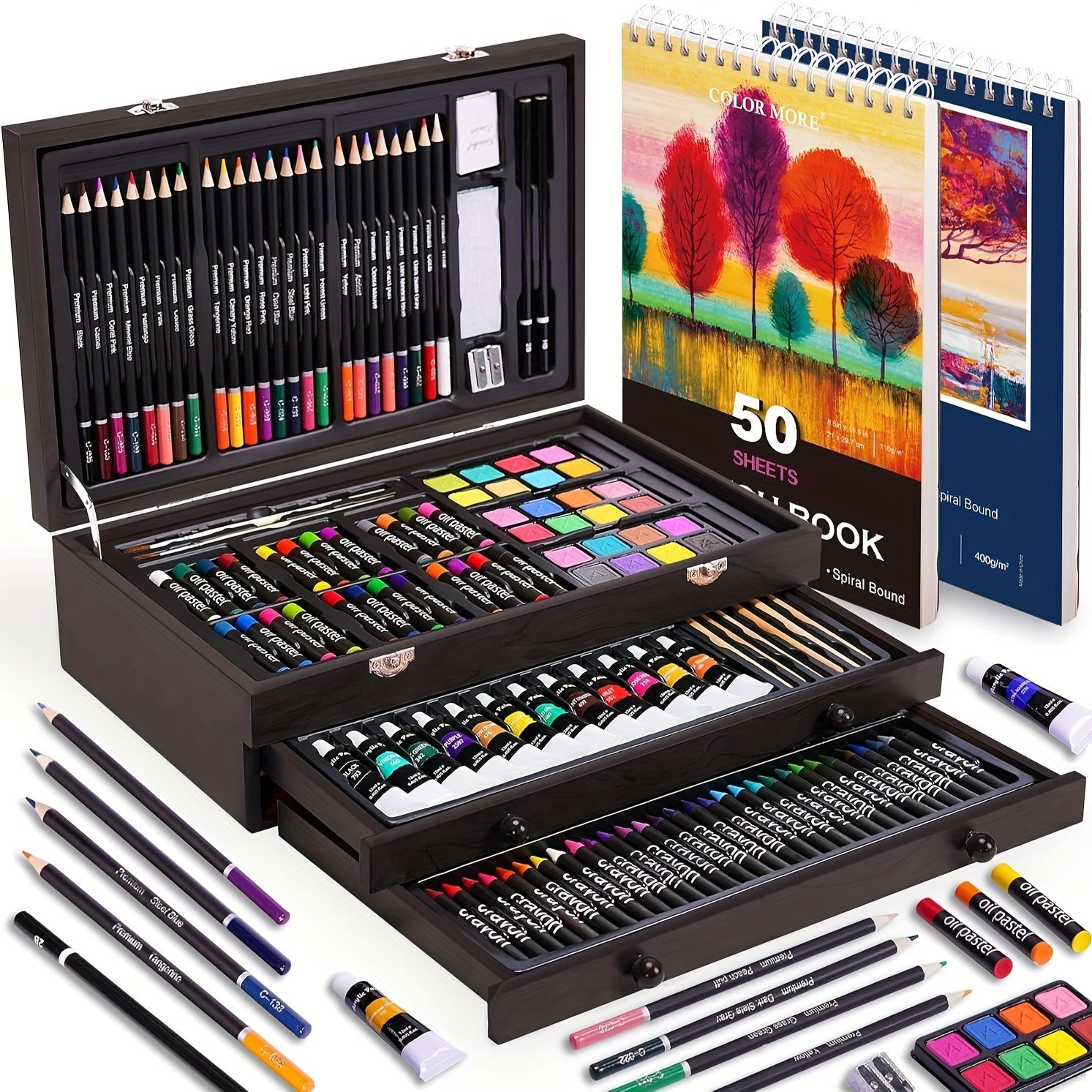 175 Piece Art Set Wooden Case Drawing Kit - home decor by Extoril