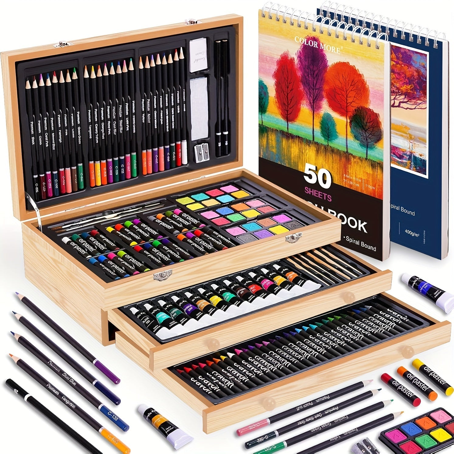 175 Piece Art Set Wooden Case Drawing Kit - home decor by Extoril