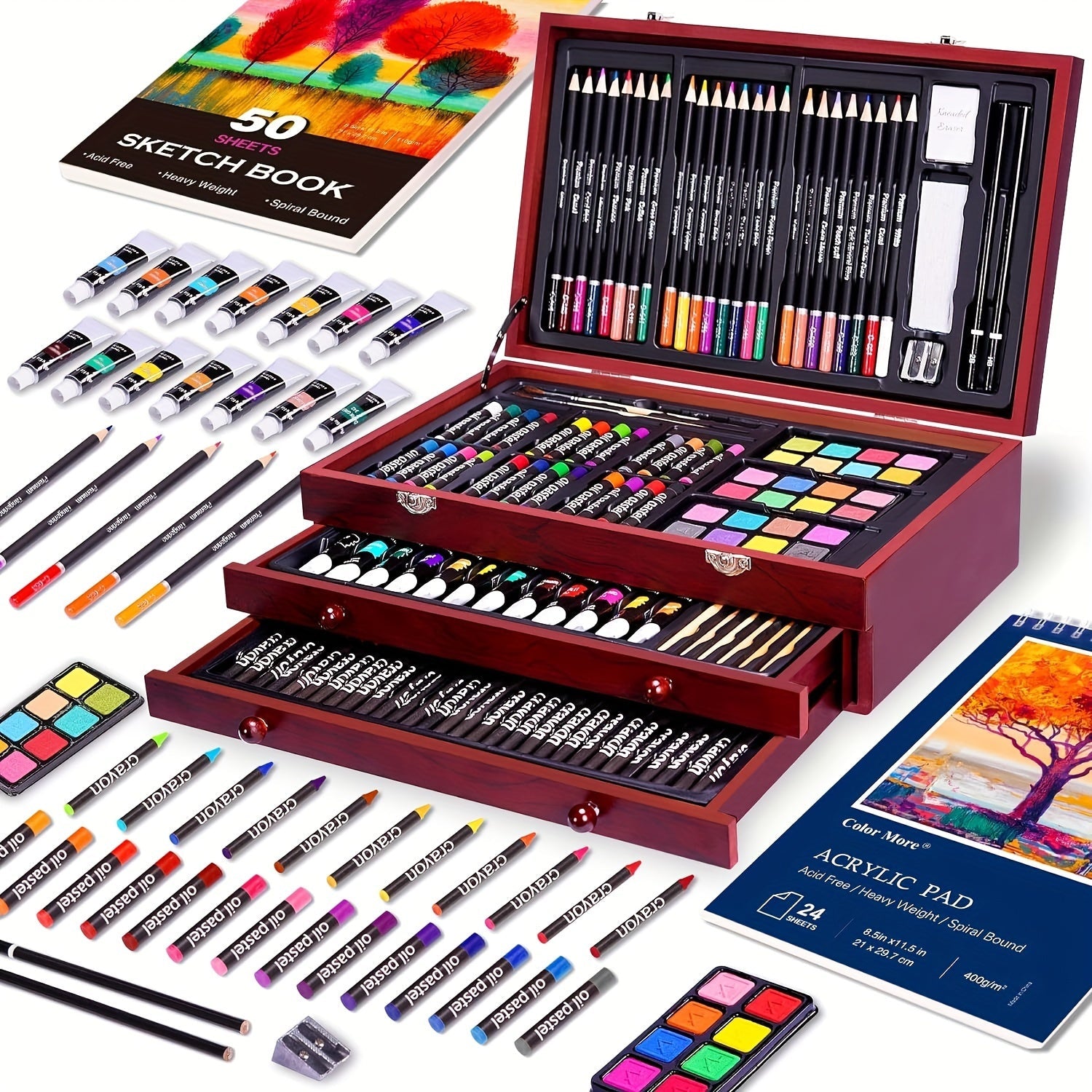 175 Piece Art Set Wooden Case Drawing Kit - home decor by Extoril