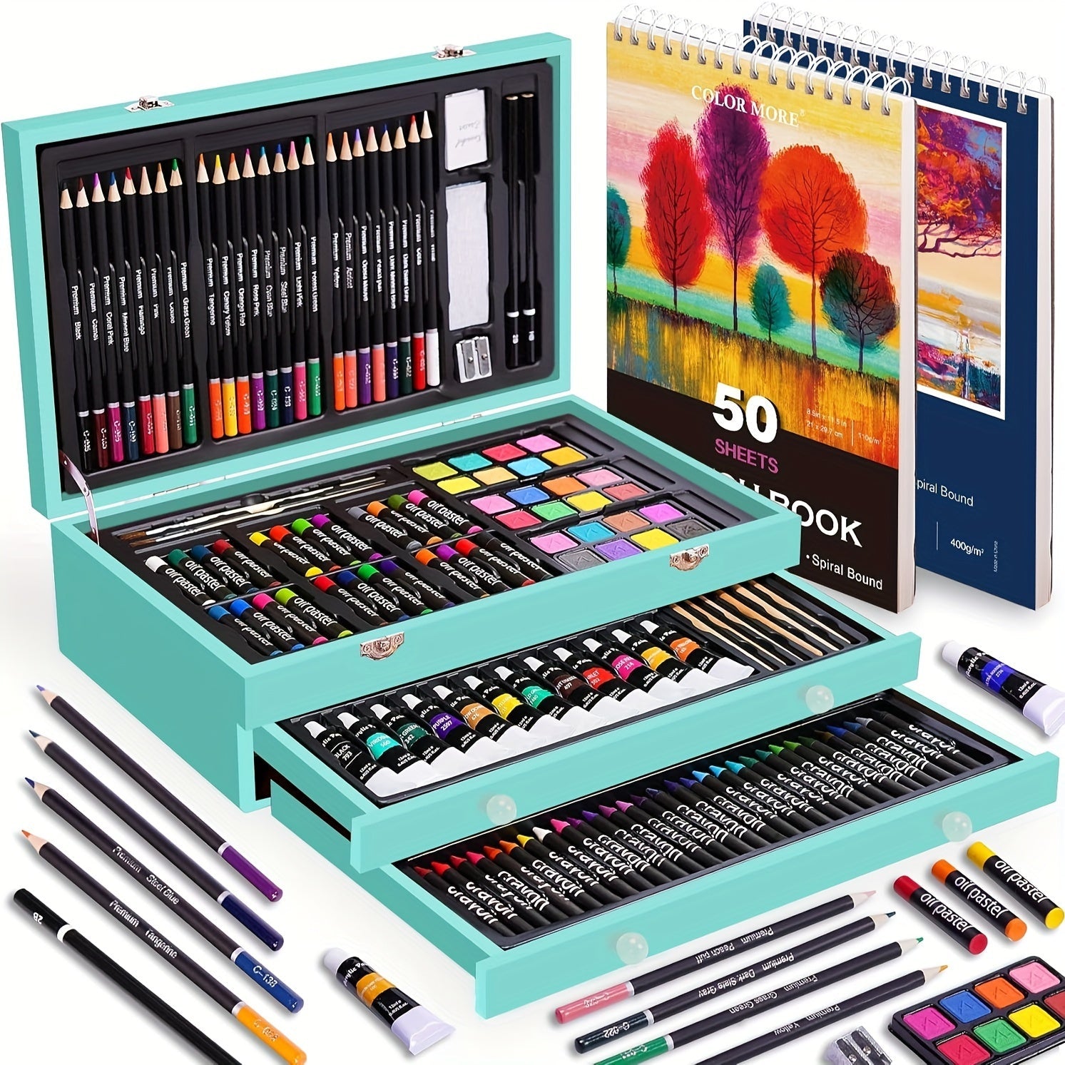 175 Piece Art Set Wooden Case Drawing Kit - home decor by Extoril