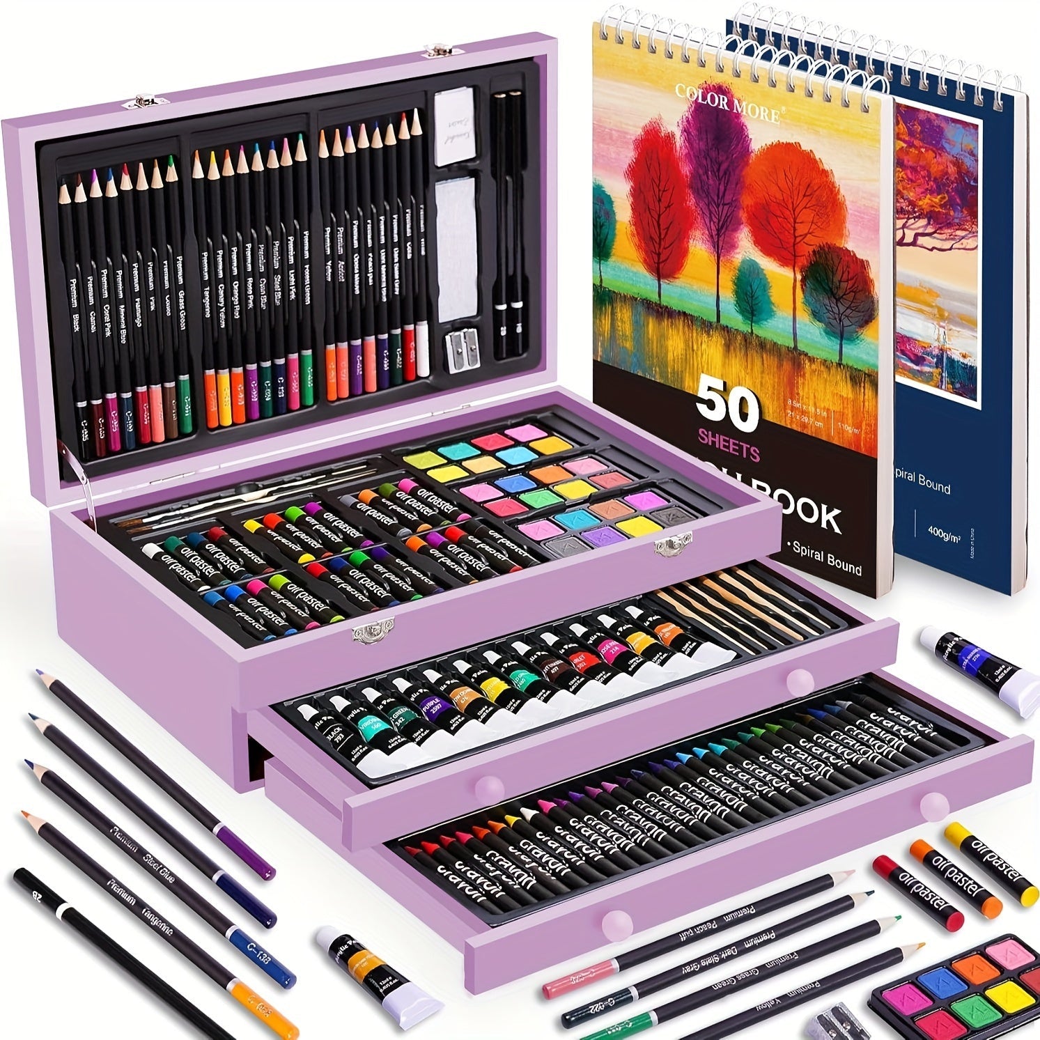 175 Piece Art Set Wooden Case Drawing Kit - home decor by Extoril