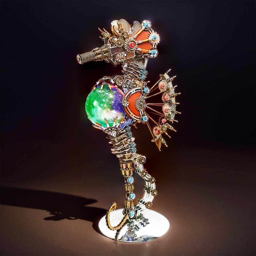 DIY 3D Metal Steampunk Mechanical Seahorse Puzzle with Lamp Model-2100PCS - 3d metal puzzle by Extoril