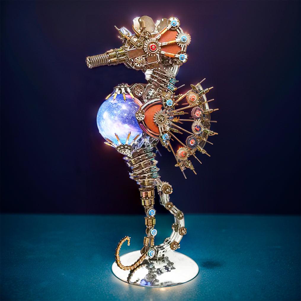DIY 3D Metal Steampunk Mechanical Seahorse Puzzle with Lamp Model-2100PCS - 3d metal puzzle by Extoril