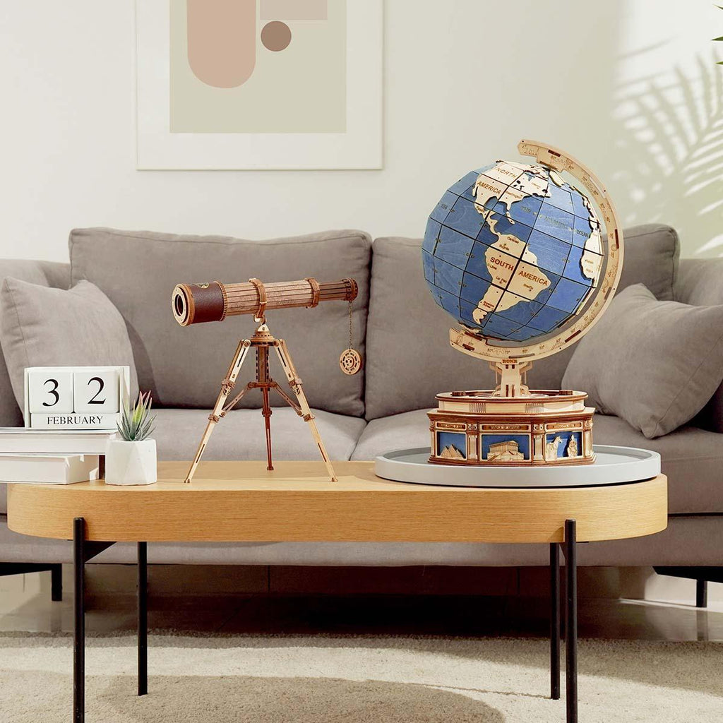 Explorer's Collection - Wooden Globe & Monocular Telescope Set - 3D Wooden Puzzle by Extoril