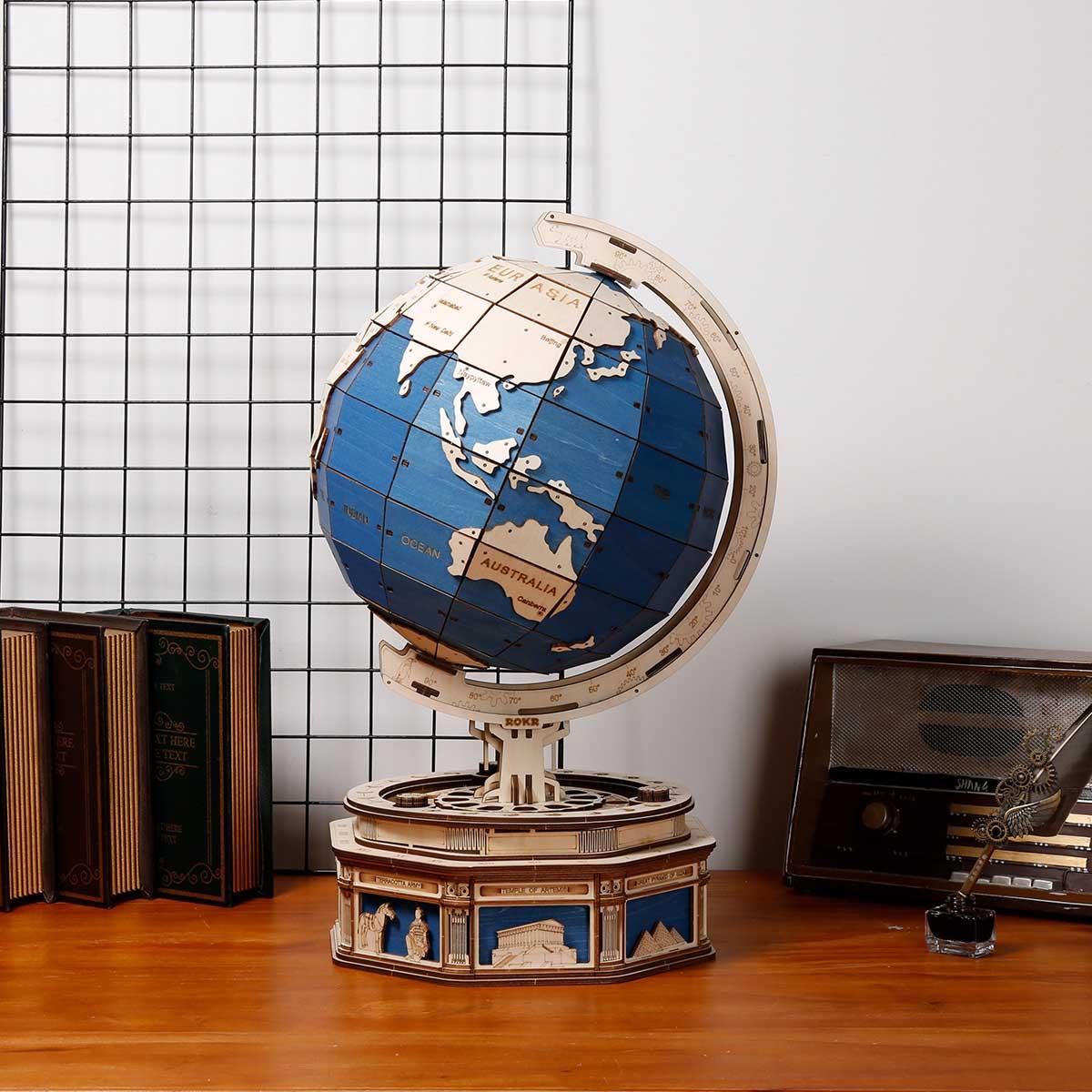 Explorer's Collection - Wooden Globe & Monocular Telescope Set - 3D Wooden Puzzle by Extoril