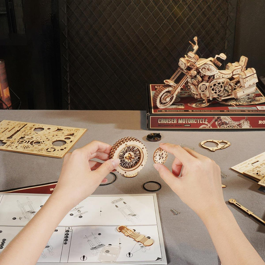 Wild West Cruiser 3D Wooden Motorcycle Puzzle - 3D Wooden Puzzle by Extoril