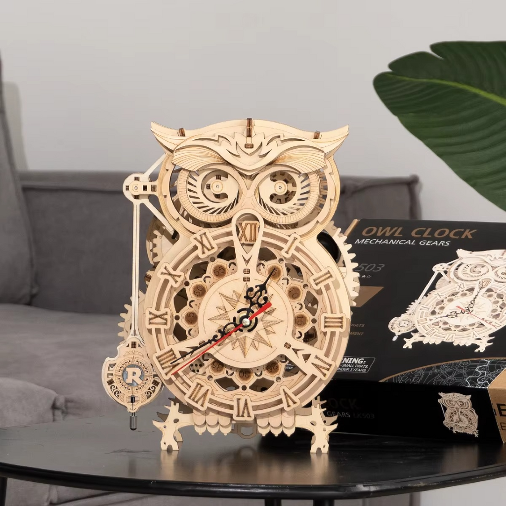 Nightwatch Owl Mechanical Timer Clock - 3D Wooden Puzzle by Extoril