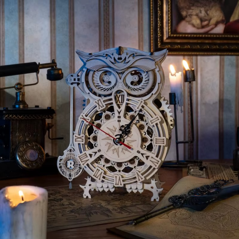 Nightwatch Owl Mechanical Timer Clock - 3D Wooden Puzzle by Extoril