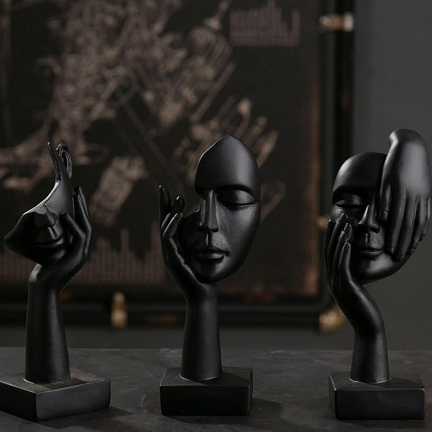 Abstract Face Sculpture Resin Thinker Statue - home decor by Extoril