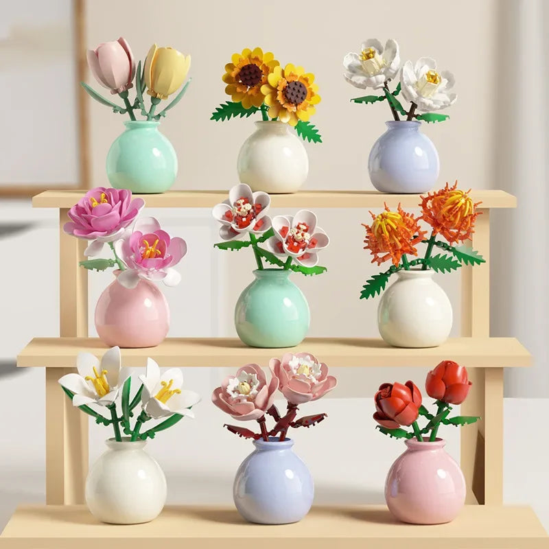 Building Block Flowers - Brick Bouquet with Vase - DIY Flower by Extoril