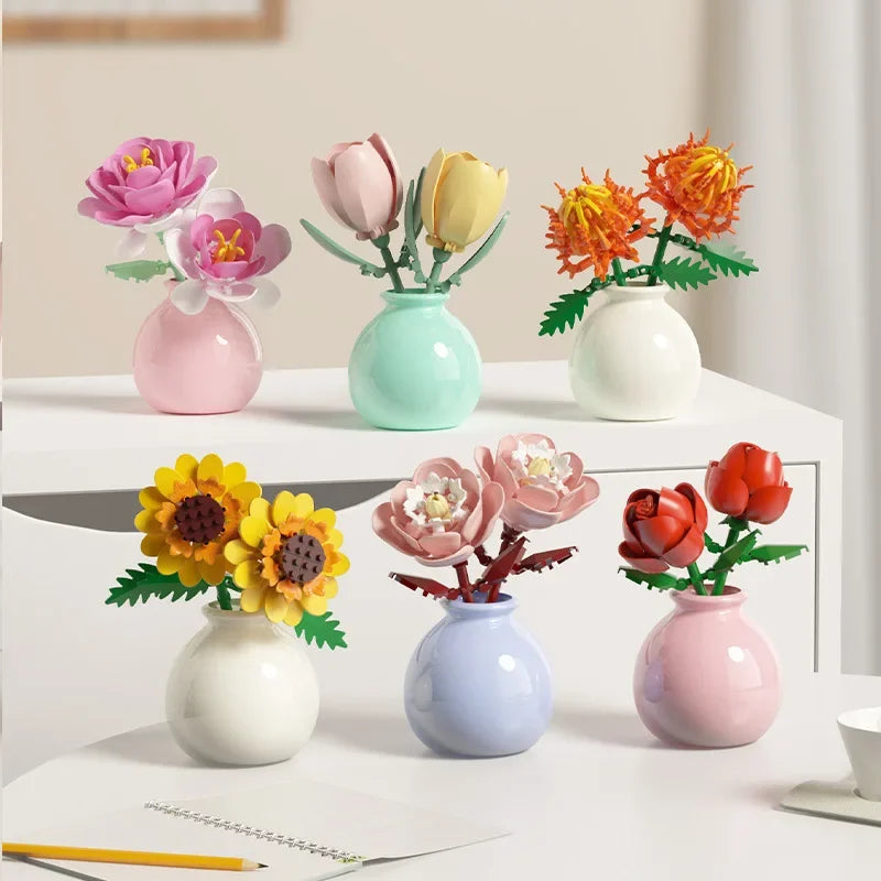 Building Block Flowers - Brick Bouquet with Vase - DIY Flower by Extoril