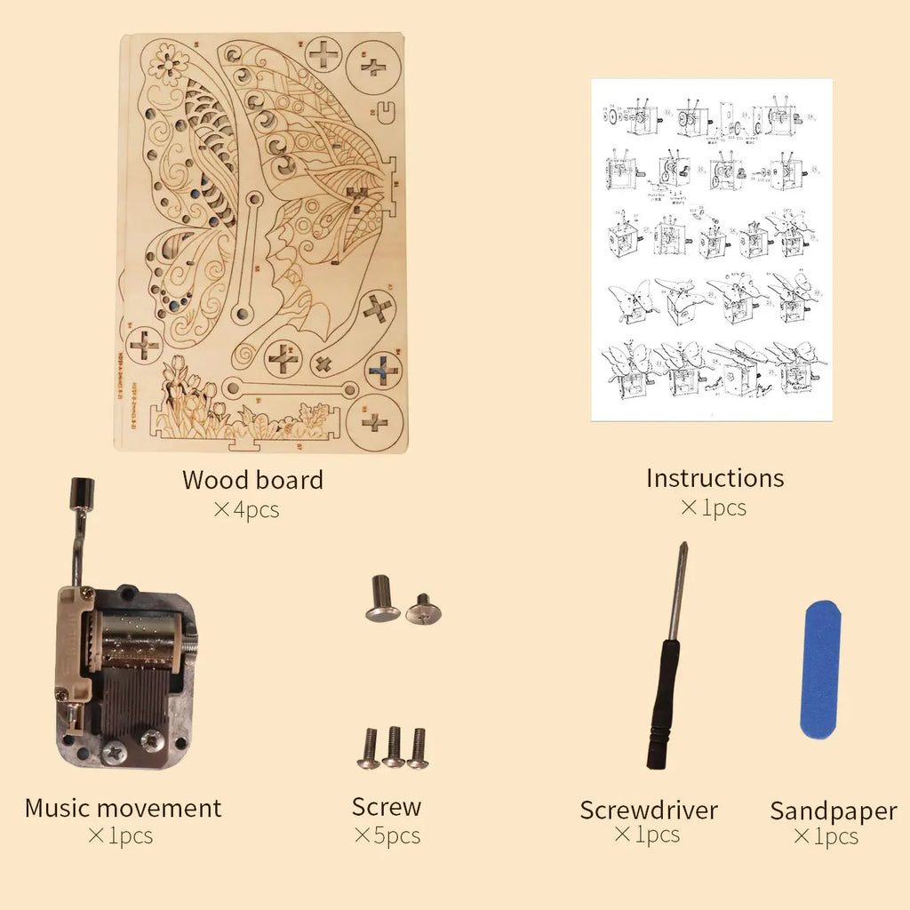 Butterfly Music Box 3D Wooden Puzzle Kit - 3D Wooden Puzzle by Extoril