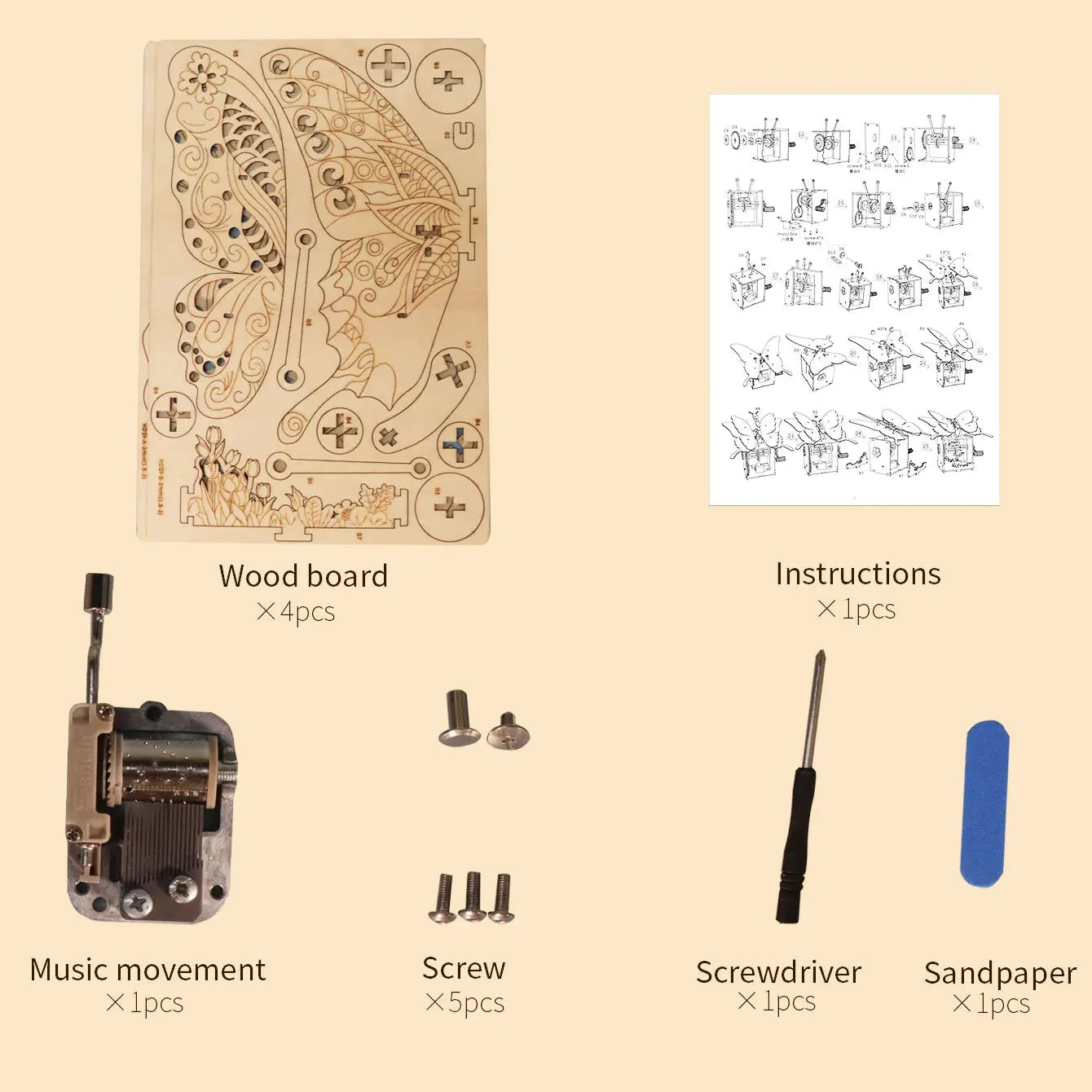 Butterfly Music Box 3D Wooden Puzzle Kit - 3D Wooden Puzzle by Extoril