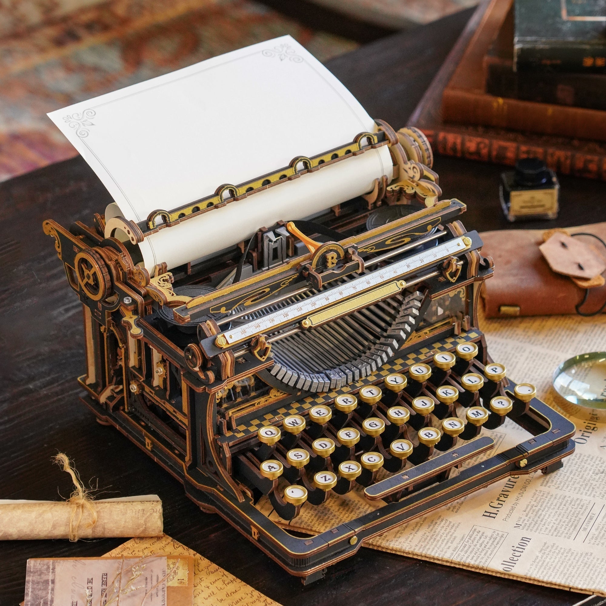 Classic Gold Typewriter Wooden 3D Puzzle - 3D Wooden Puzzle by Extoril