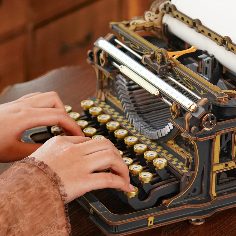Classic Gold Typewriter Wooden 3D Puzzle - 3D Wooden Puzzle by Extoril