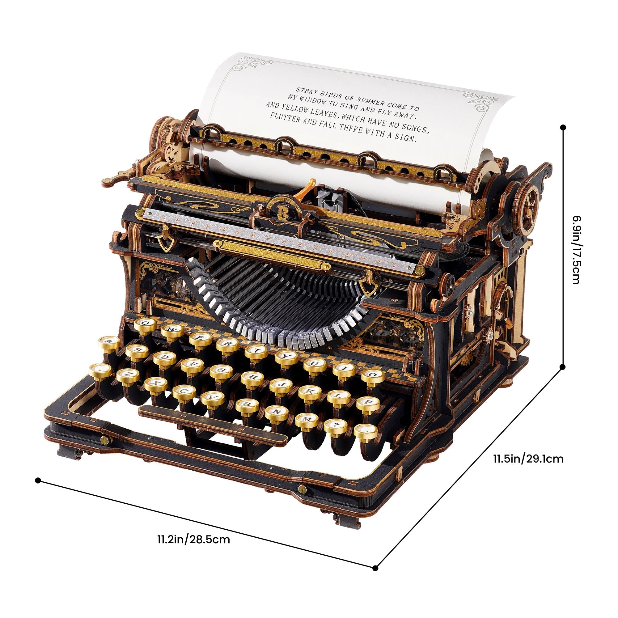Classic Gold Typewriter Wooden 3D Puzzle - 3D Wooden Puzzle by Extoril