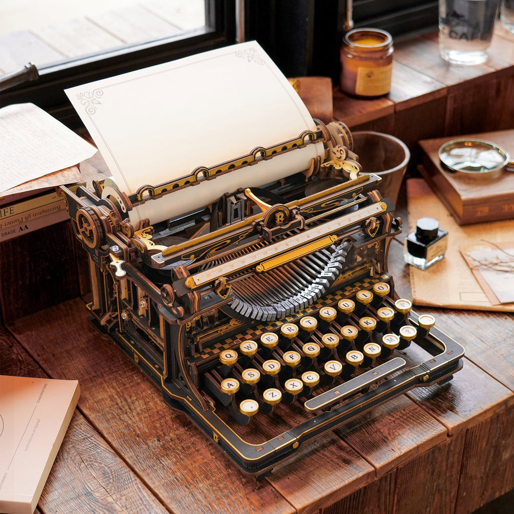 Classic Gold Typewriter Wooden 3D Puzzle - 3D Wooden Puzzle by Extoril