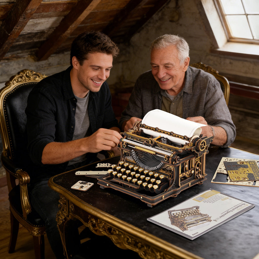 Classic Gold Typewriter Wooden 3D Puzzle - 3D Wooden Puzzle by Extoril